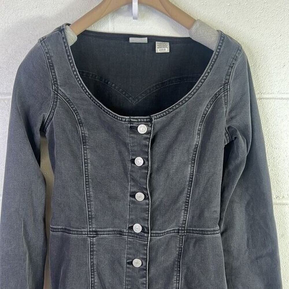 RTR Levi'sVeda Denim Dress Charcoal Mini LBD Button Down Chrome Sz XS Jean gray - Picture 6 of 9